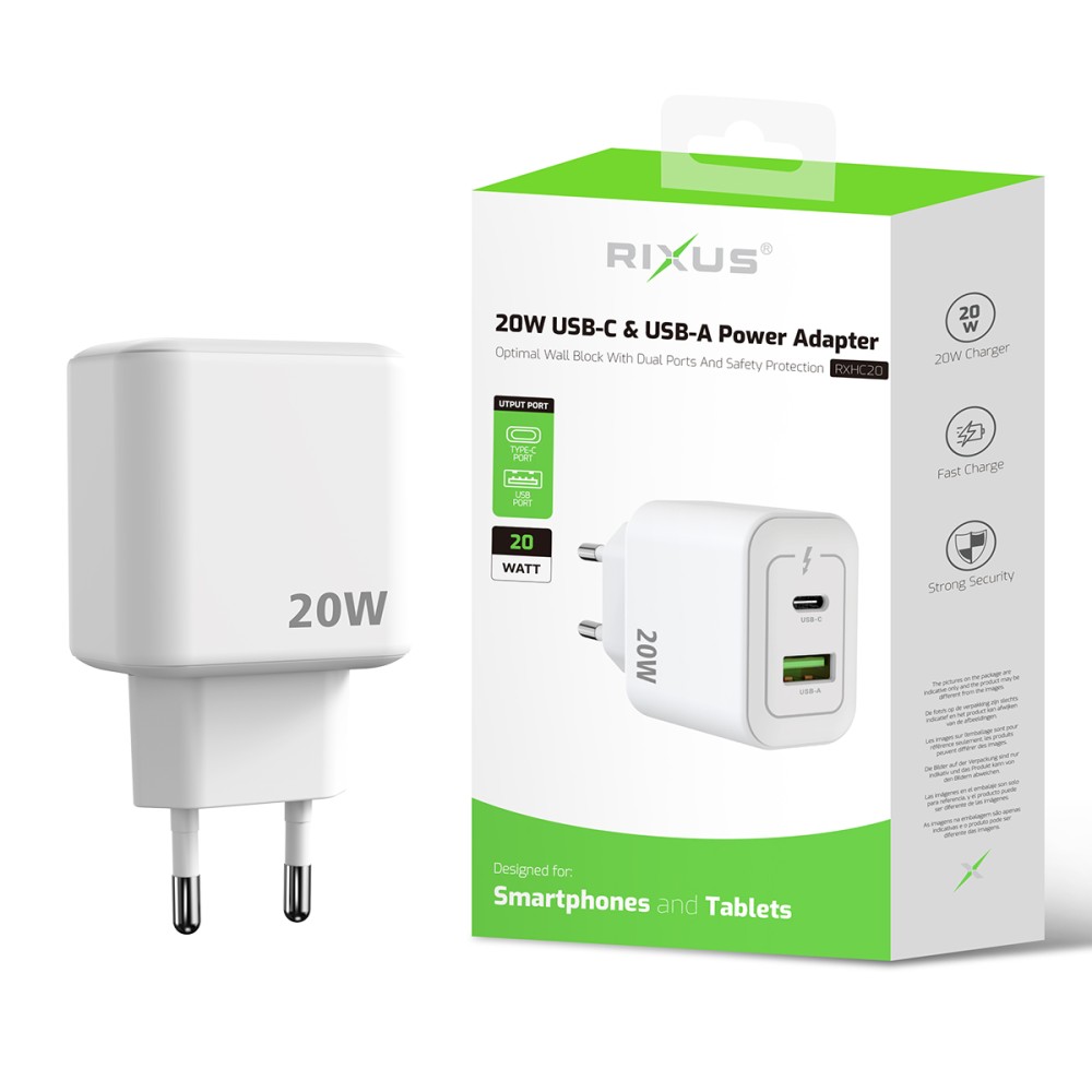 RIXUS RXHC20 CARREGADOR USB-C USB-A 20W